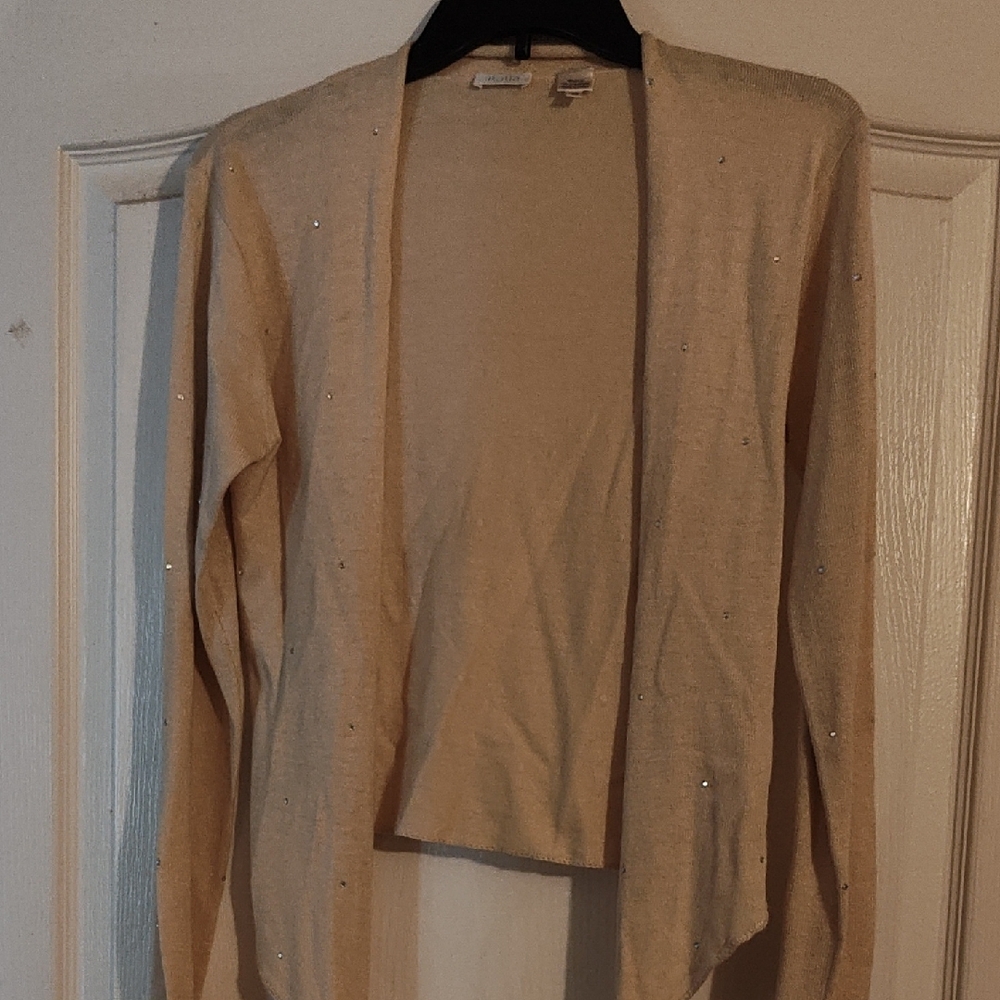 Cream Open-Front Cardigan Sweater with Draped Collar